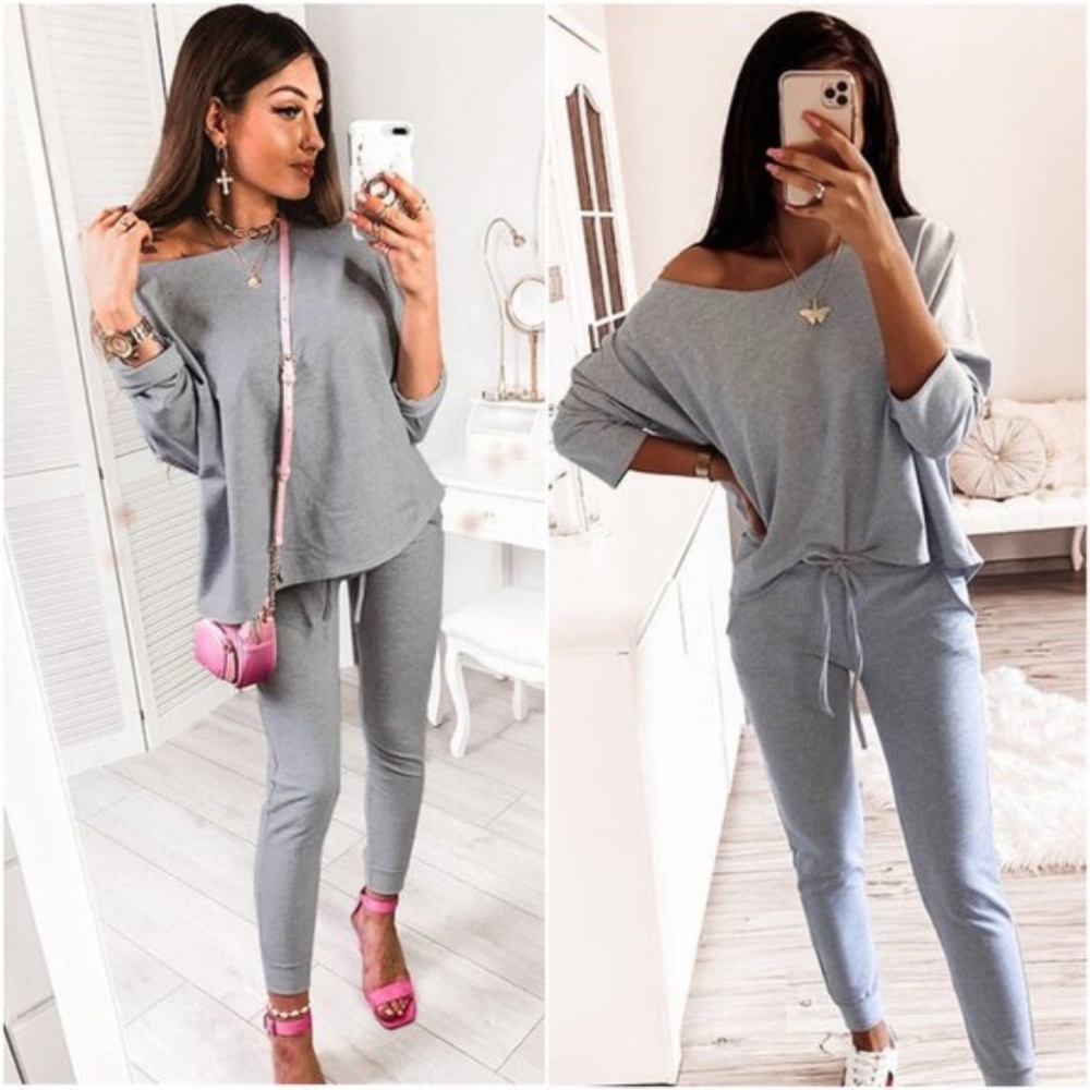 One shoulder 2 piece lounge set - BLACK - Picture 2 of 5